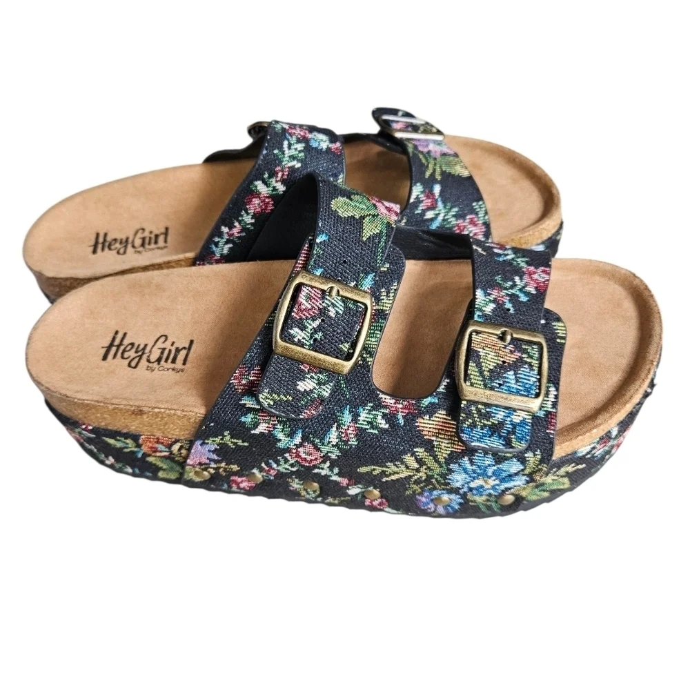 Corky's Hey Girl Platform Wannabe Sandals Black Floral NEW